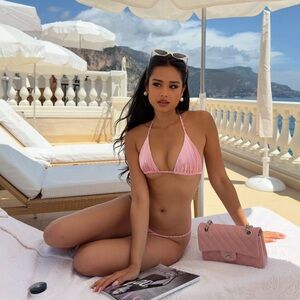 Meshki Sachi Triangle Bikini Top & Melika Bikini Bottoms Pale Pink Size XS/S 🌸✨